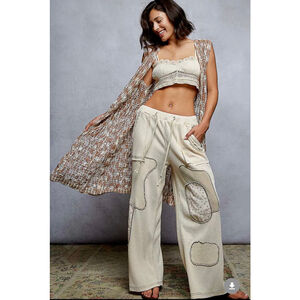 Women's POL Beige & Brown Sleeveless Long Crochet Cardigan One Size